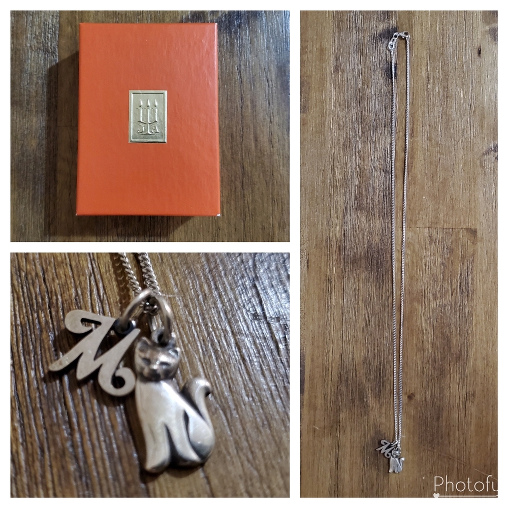 New James Avery Sterling Silver Chain Necklace with Initial Script M & Cat Charm